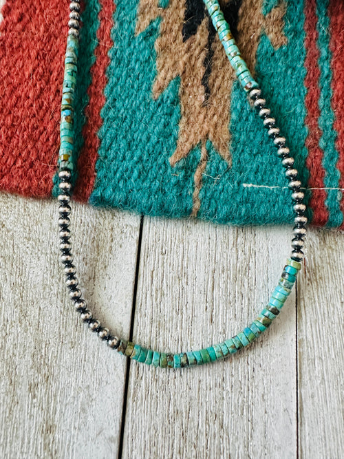Handcrafted Turquoise & Sterling Silver Pearl Beaded Necklace