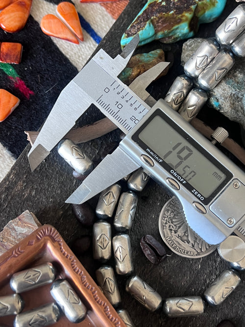 Handmade Stamped Sterling Silver Barrel Beads, Intersection