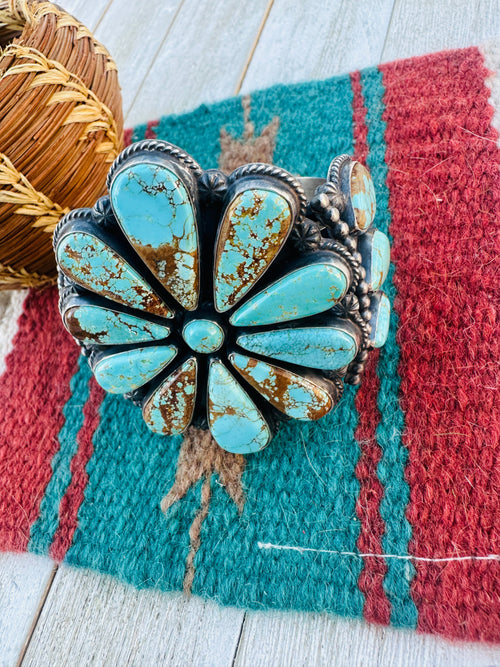 Handcrafted Old Pawn Sterling Silver & Turquoise Cluster Cuff Bracelet by Anthony Skeets