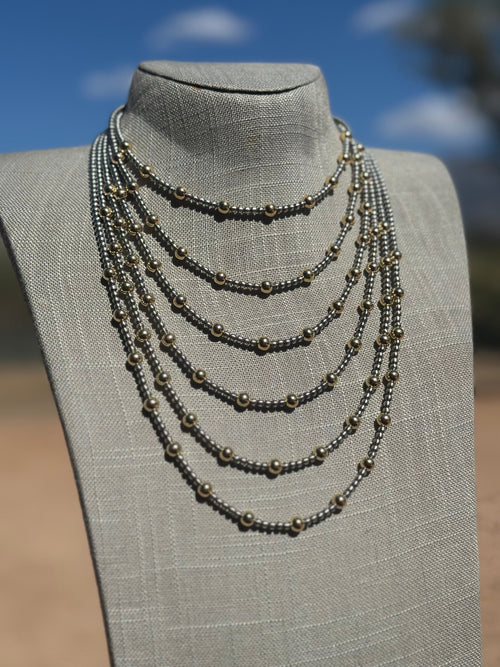 Navajo Sterling Silver & Gold Beaded Necklace 4mm - 5mm