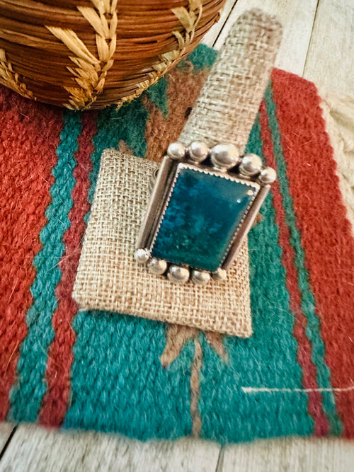 Old Pawn Handcrafted Turquoise & Sterling Silver Ring Size 16