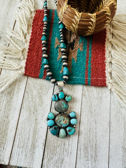 Navajo Sterling Silver & Turquoise Cluster Beaded Necklace