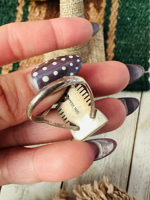 Old Pawn Handcrafted Malachite & Sterling Silver Inlay Ring Size 7.75