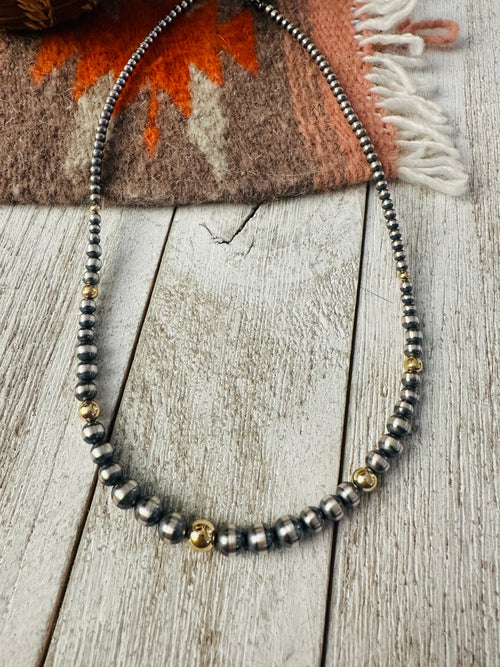 Navajo Sterling Silver & Gold Beaded 16” Necklace