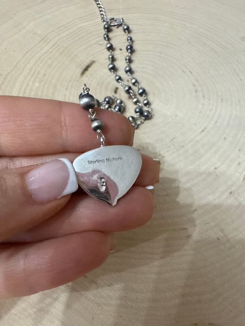 Handmade Sterling Silver Golden Hills Turquoise Beaded Lariat Cross Necklace