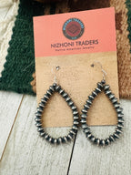 Handcrafted Sterling Silver Pearl Beaded Dangle Hoop Earrings