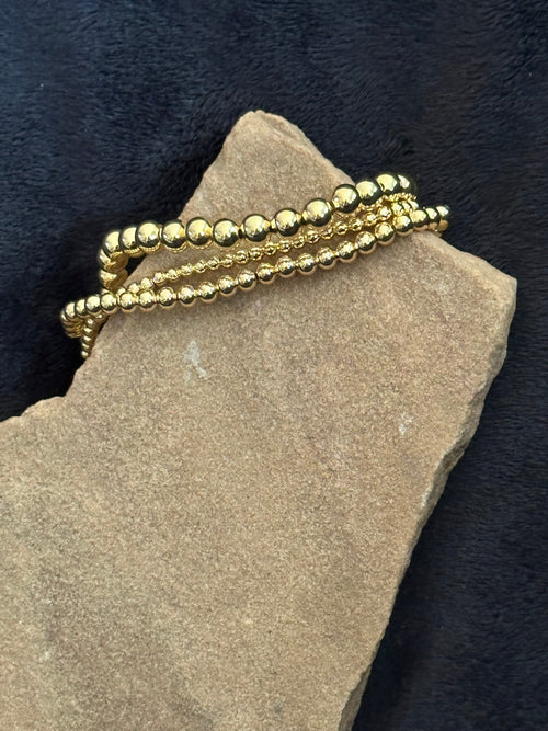 Gold Beaded 3 Strand Stretch Bracelet Set