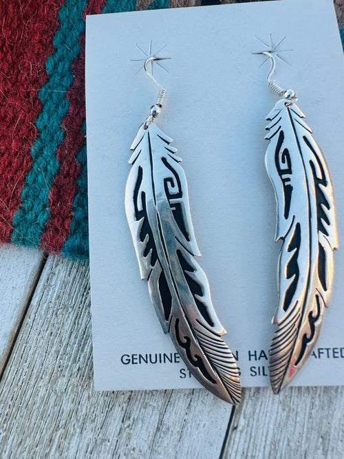 Handcrafted Sterling Silver Beaded Feather Dangle Earrings