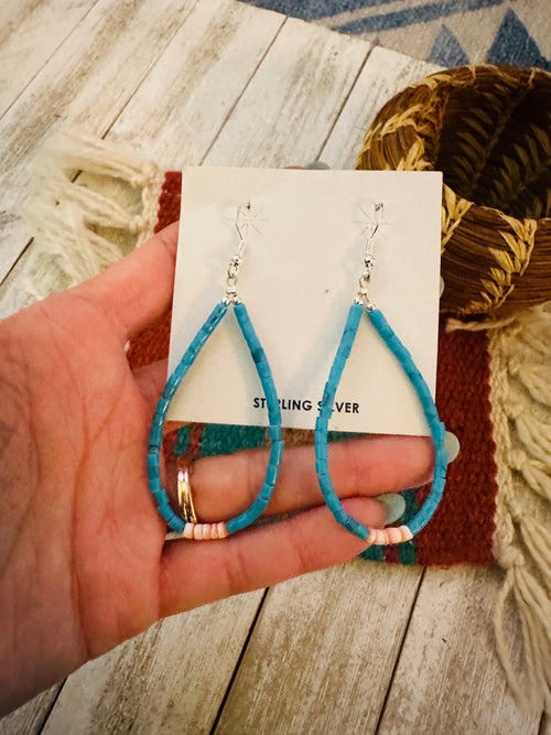 Navajo Turquoise, Shell & Sterling Silver Pearl Beaded Hoop Earrings