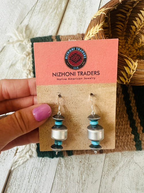 Handcrafted Turquoise & Sterling Silver Beaded Dangle Earrings