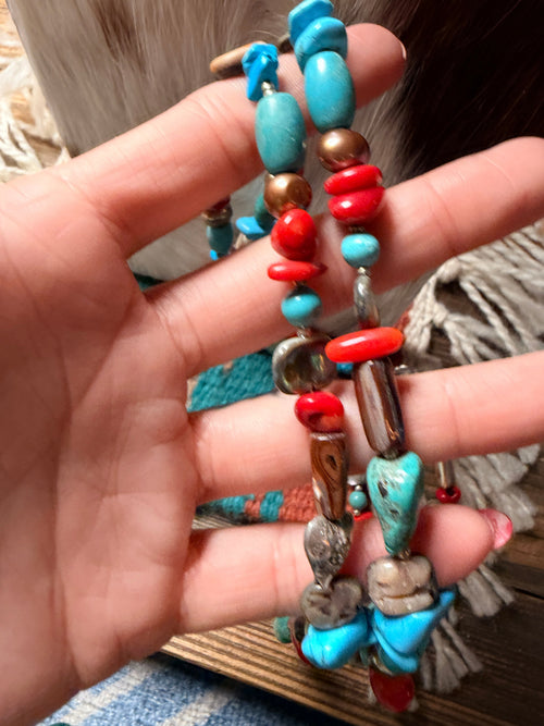 Handcrafted Multi Stone 34” Beaded Necklace