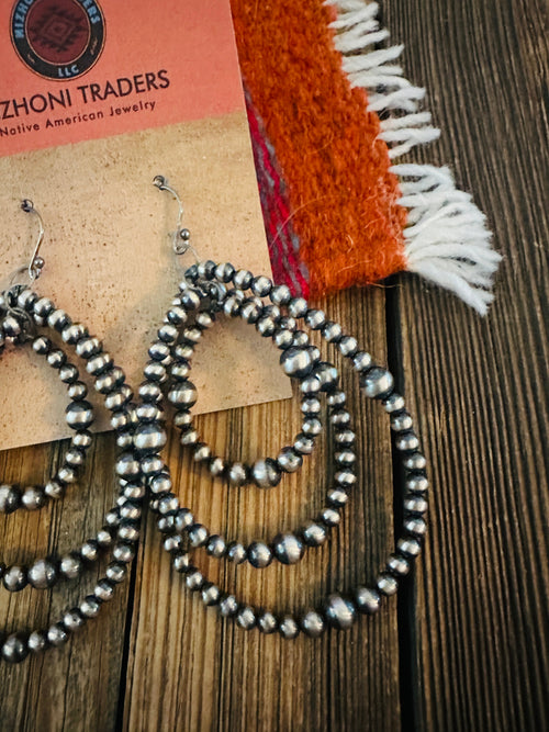 Handcrafted Sterling Silver Pearl Beaded Dangle Hoop Earrings