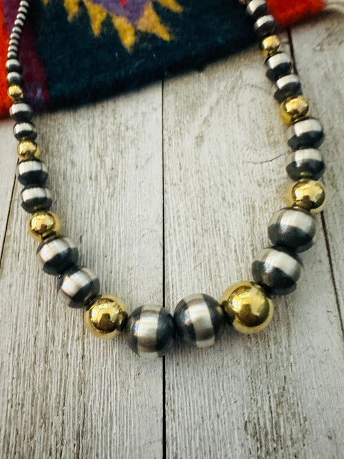 Handcrafted Sterling Silver & Gold Beaded 18” Necklace