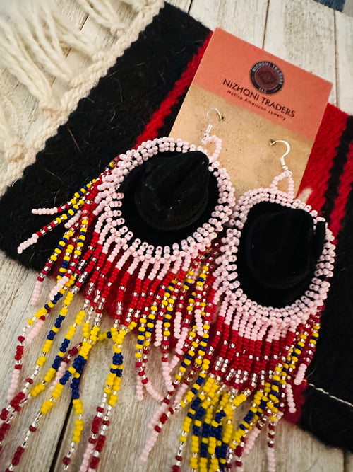 Navajo Beaded Cowboy Hat Dangle Earrings
