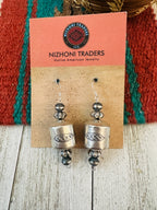 Navajo Hand Stamped Sterling Silver Pearl Dangle Earrings