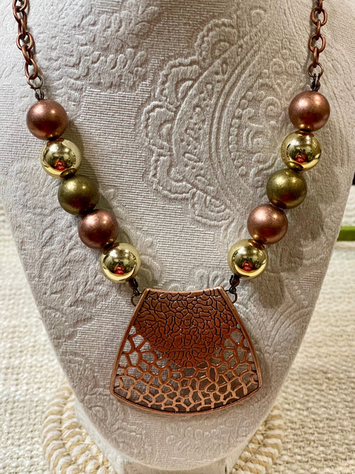 Vintage Handmade Copper Beaded Necklace