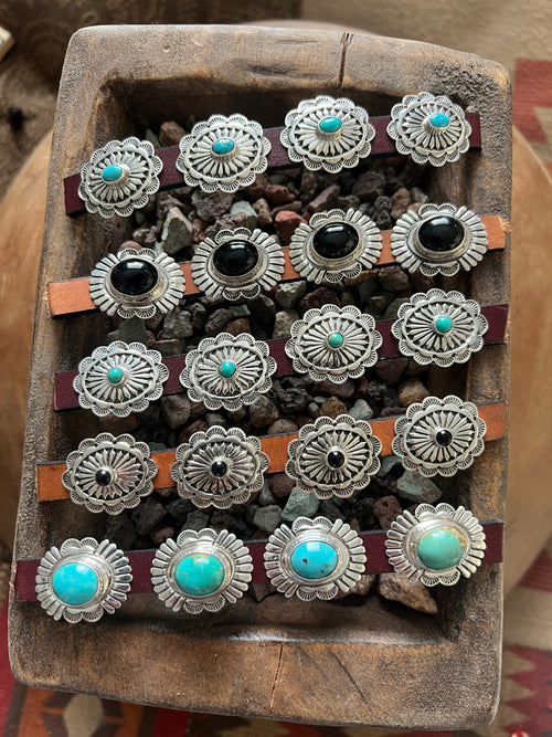 Sterling Silver and Kingman Turquoise Traditional Style Concho Slide, Round