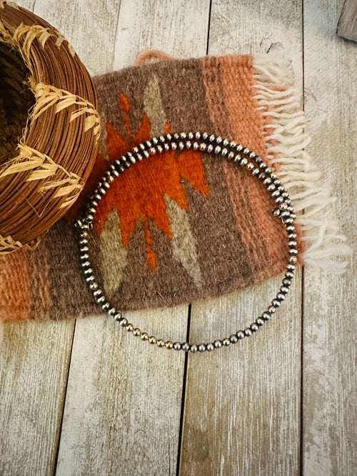 Navajo Sterling Silver & Gold Beaded Wrap Choker Necklace