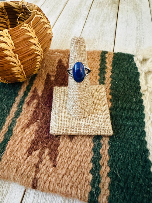 Handcrafted Old Pawn Sterling Silver & Lapis Ring Size 6