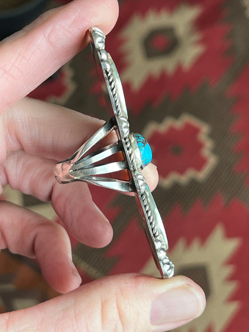 Apache Sterling Silver, Egyptian Turquoise and Indian Head Penny Ring by Rosella Paxson: Size 9