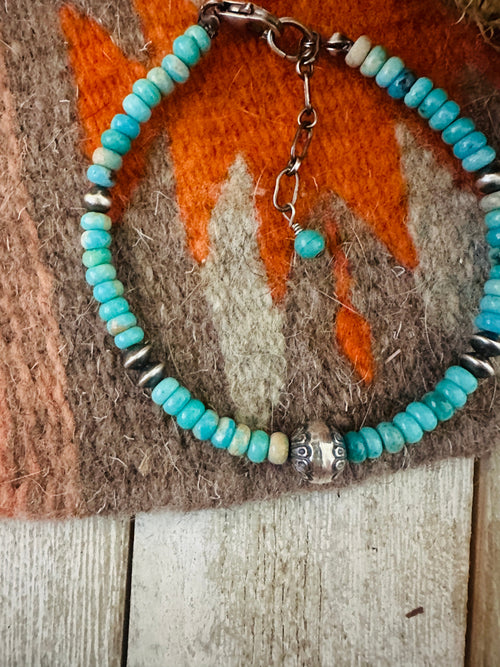Navajo Sterling Silver Pearl & Turquoise Beaded Bracelet