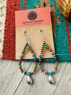 Navajo Multi Stone & Sterling Silver Pearl Beaded Hoop Earrings