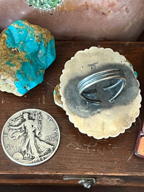 Old Pawn Navajo Sterling Silver and Purple Spiny Oyster Cluster Ring by Anthony Skeets, Size 10