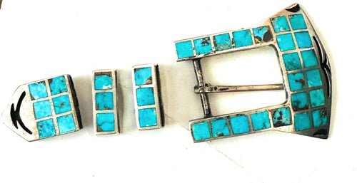 Vintage Handcrafted Turquoise & Sterling Silver Horse Belt Buckle