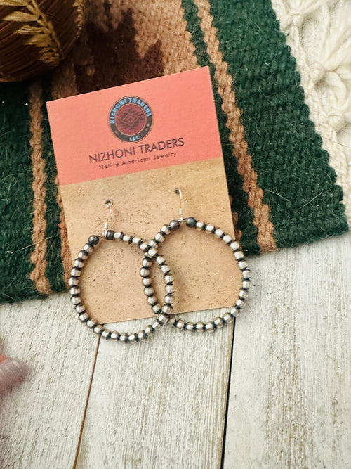 Handcrafted Sterling Silver Pearl Beaded Dangle Hoop Earrings