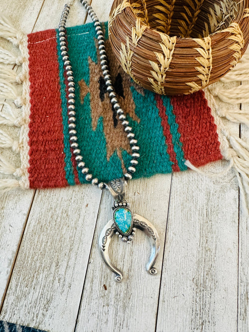 Navajo Sterling Silver & Turquoise Beaded Naja Necklace