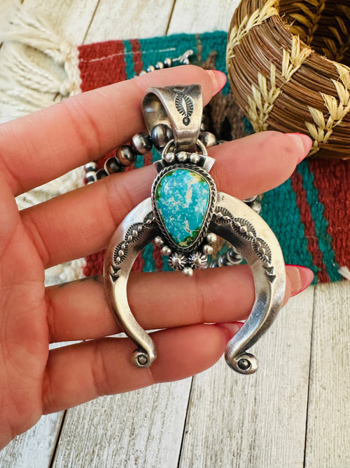 Navajo Sterling Silver & Turquoise Beaded Naja Necklace