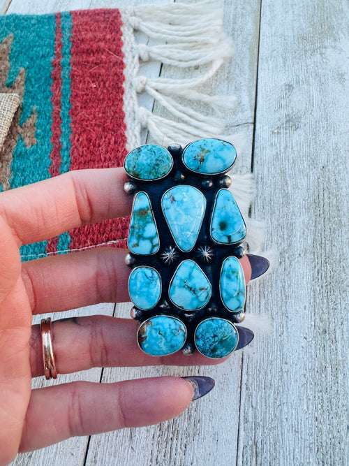 Old Pawn Handcrafted Turquoise & Sterling Silver Cluster Ring Size 9 by Travis James