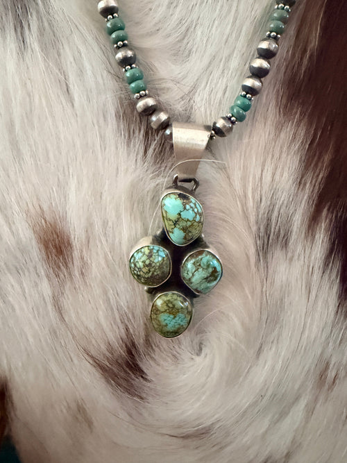 Handcrafted Turquoise & Sterling Silver Cluster Beaded Necklace by Darrin Livingston