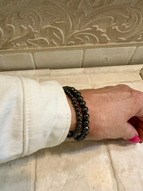 Hematite Beaded Stretch Bracelet Set of 2
