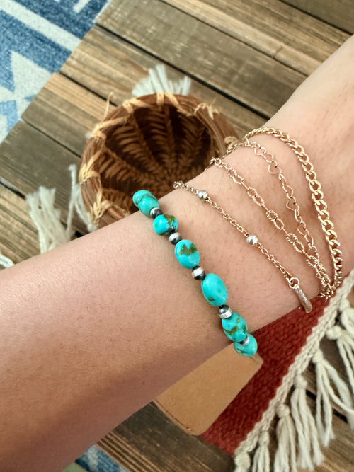 Handcrafted Sonoran Gold Turquoise & Sterling Silver Pearl Beaded Bracele