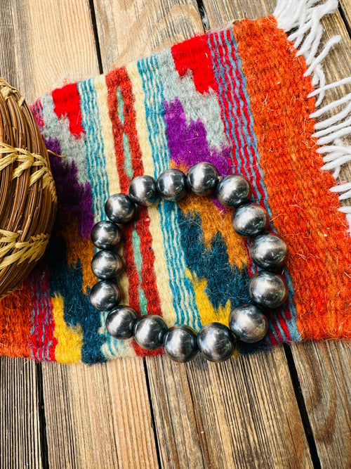 Handcrafted 12mm Sterling Silver Beaded Stretch Bracelet