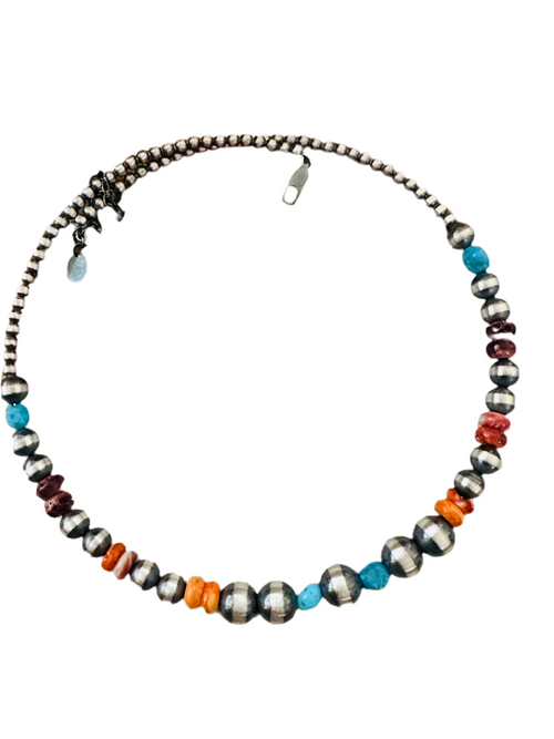 Navajo Spiny, Turquoise & Sterling Silver Beaded Wrap Choker Necklace