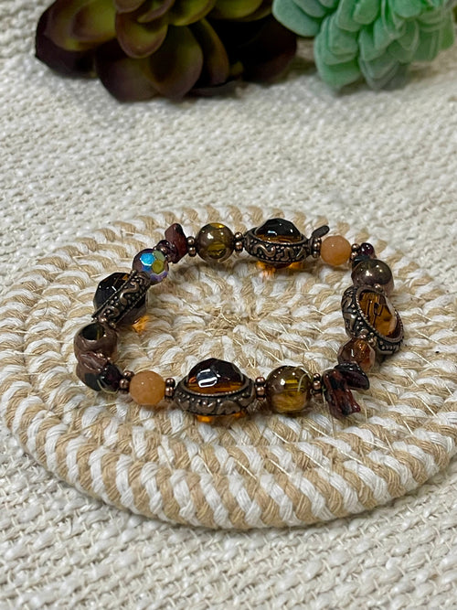 Vintage Handmade Copper Beaded Stretch Bracelet