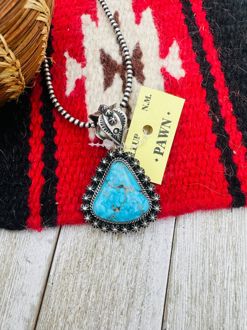 Old Pawn Handcrafted Sterling Silver and Kingman Turquoise Pendant by Happy Piasso