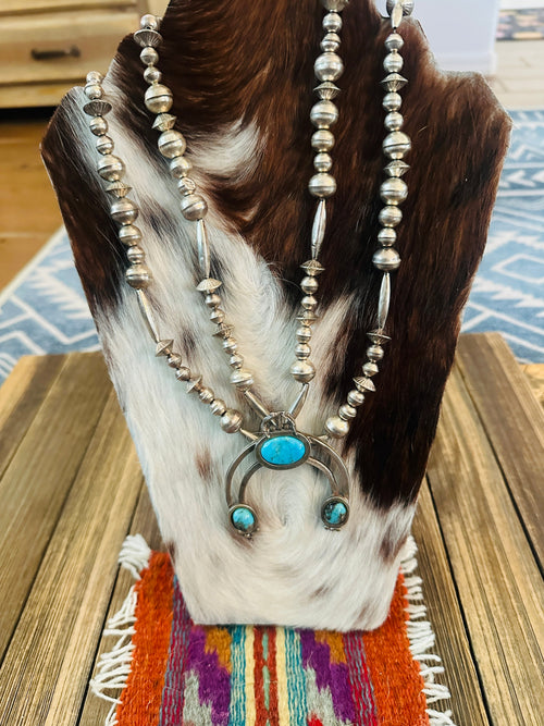 Old Pawn Handcrafted Turquoise & Sterling Silver Beaded Naja Necklace