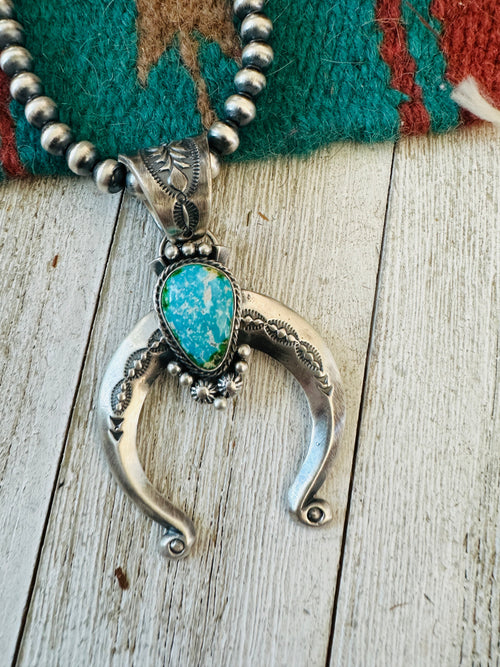 Navajo Sterling Silver & Turquoise Beaded Naja Necklace