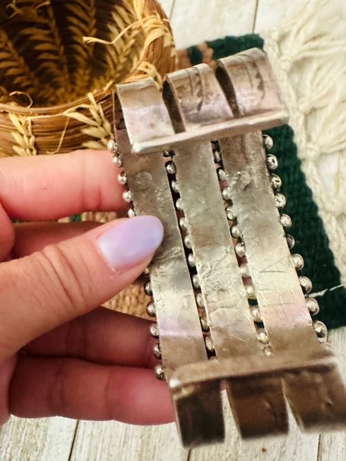 Handcrafted Old Pawn Turquoise & Sterling Silver Cluster Cuff Bracelet