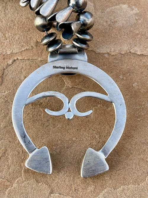 Beautiful Handmade Sterling Silver & Sonoran Mountain Turquoise Squash Blossom Necklace