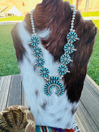 Old Pawn Handcrafted Turquoise & Sterling Silver Squash Blossom Necklace