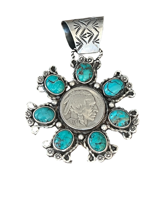 Rosella Paxson Indian Head Nickel Pendant with Hubei Turquoise