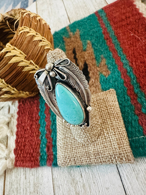 Old Pawn Navajo Sterling Silver & Turquoise Ring Size 7