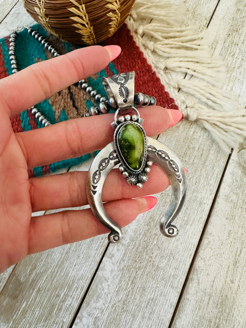 Navajo Sterling Silver & Sonoran Gold Turquoise Beaded Naja Necklace