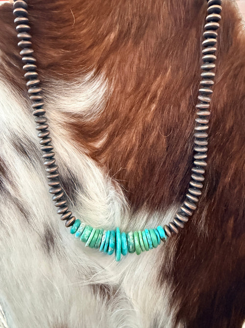 Handcrafted Turquoise & Copper 16” Beaded Necklace