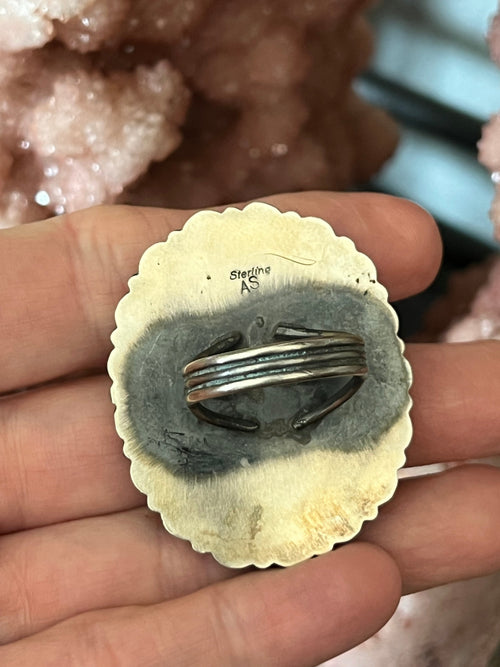 Old Pawn Navajo Sterling Silver and Purple Spiny Oyster Cluster Ring by Anthony Skeets, Size 10