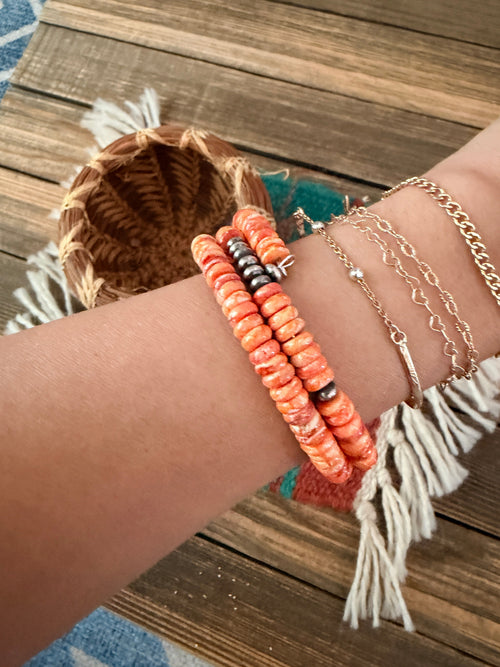 Handcrafted Spiny Oyster & Sterling Silver Beaded Wrap Bracelet